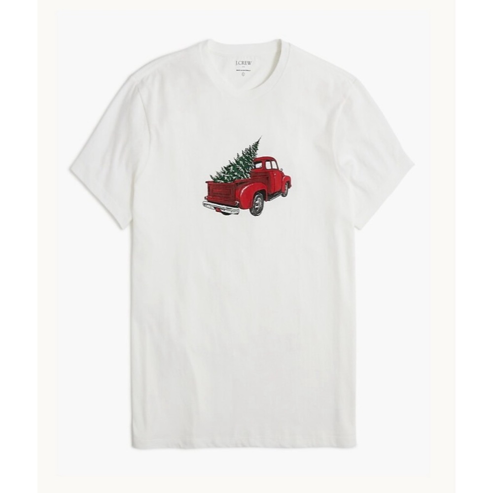 NWT J. Crew Christmas Tree Truck Graphic Tee Short Sleeve White
